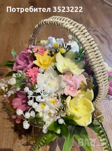 Букет в кошница от ароматни сапуни, снимка 3 - Декорация за дома - 54126499