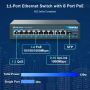 YuanLey 8-портов Gigabit PoE Switch преключвател с 2 Gigabit Uplink 8 PoE+ порта 1000Mbps 1 SFP порт, снимка 4