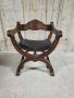 Римско кресло с дърворезба и естествена кожа, снимка 1