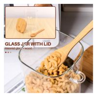 Стъклен квадратен буркан с бамбукова лъжичка и бамбуков капак със силиконово уплътнение,10,5х10см , снимка 6 - Аксесоари за кухня - 45525816