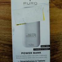 Нова Външна батерия PURO, 5200mAh, за смартфон, 2 USB порта, Фенерче, снимка 1 - Друга електроника - 45829554