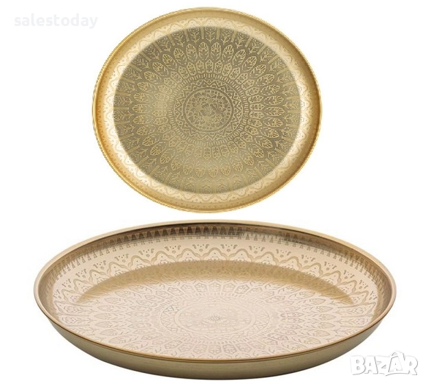 Поднос в златис цвят, метално плато, Ø30см, снимка 1