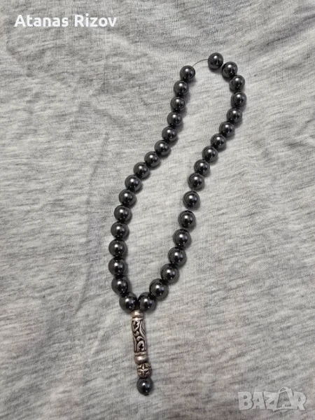 Броеница от хематит със сребърни орнаменти., снимка 1