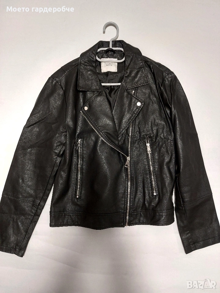 Дамско черно кожено яке размер ХЛ, снимка 1