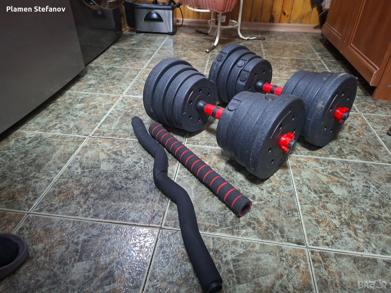 лежанка с дъмбели 30 кг и два лоста , снимка 1