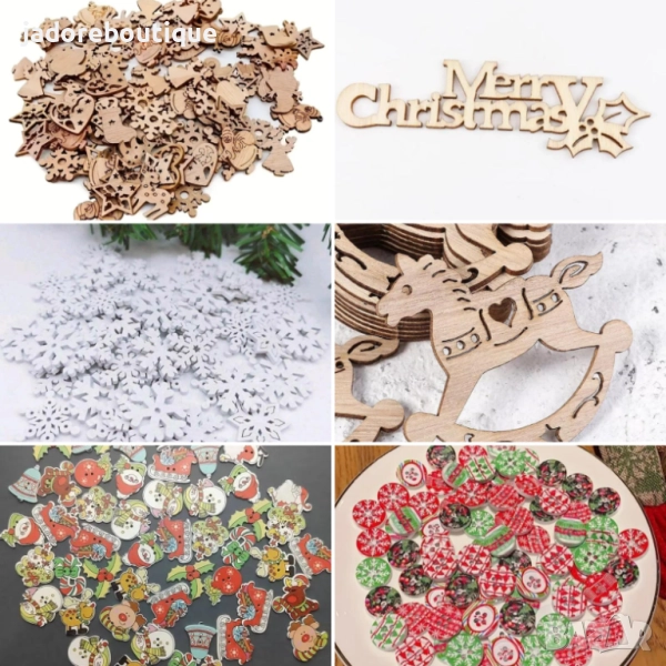 Коледни дървени фигурки/ копчета/ елементи различни видове, снимка 1