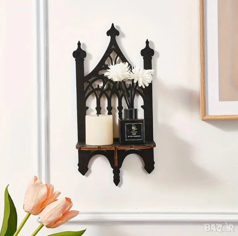 Стенна поставка шкафче черно ретро, снимка 1