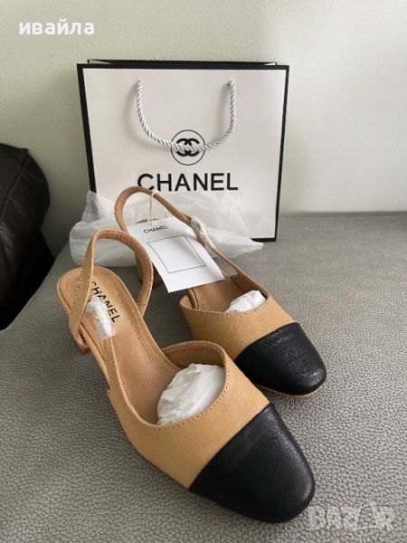 Бежови обувки на малък ток Шанел кожени Chanel , снимка 1