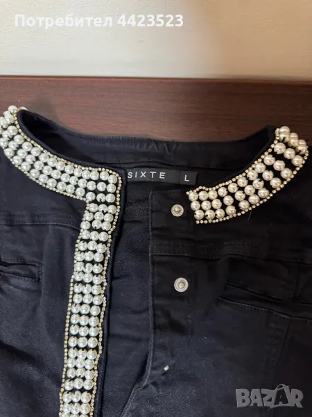 Дънково сако с перли и камъни, снимка 1
