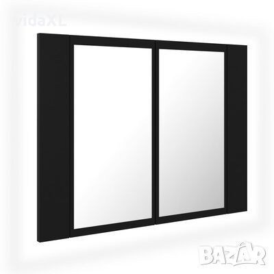 vidaXL Шкаф с LED огледало за баня, черно, 60x12x45 см, акрил(SKU:804957, снимка 1