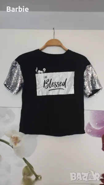 Дамска тениска с пайетени ръкави, снимка 1