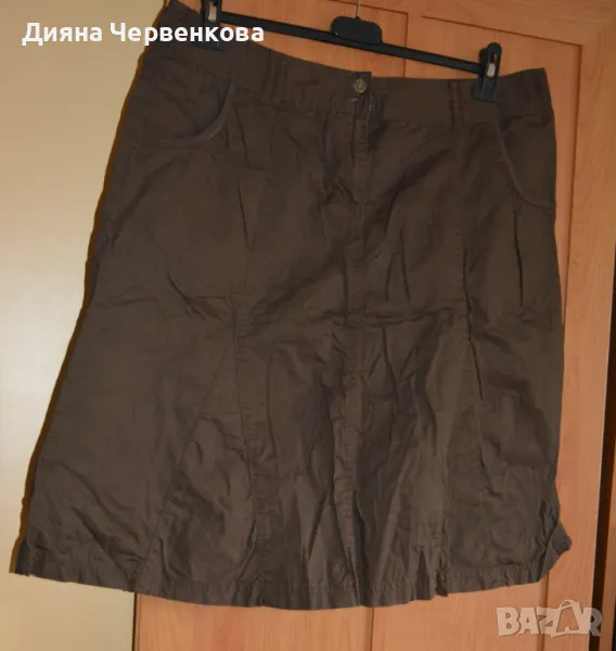 Дамска тъмн кафява памучна пролетно/есенна пола до коляното; 2XL÷3XL , снимка 1