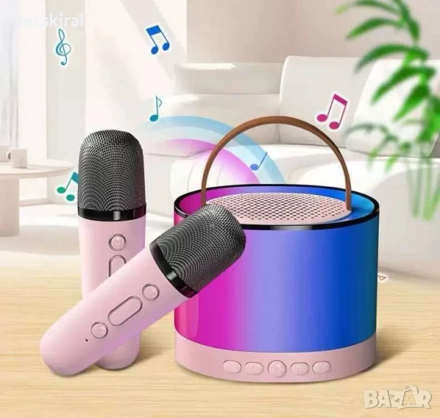 Преносима Караоке Тонколона с Два Микрофона и RGB Осветление, снимка 1