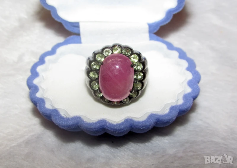 925 сребърен пръстен с рубин размер 15x10мм, снимка 1