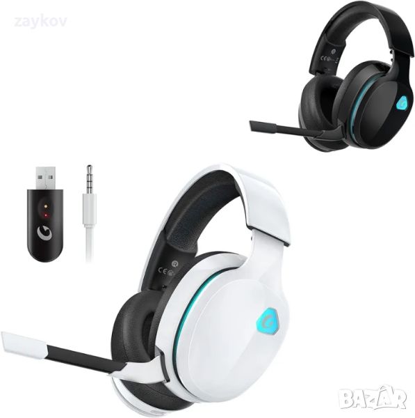 Captain 300 2.4GHz безжични геймърски слушалки бели + черни за PC, PS4, PS5, Mac, Nintendo Switch, снимка 1
