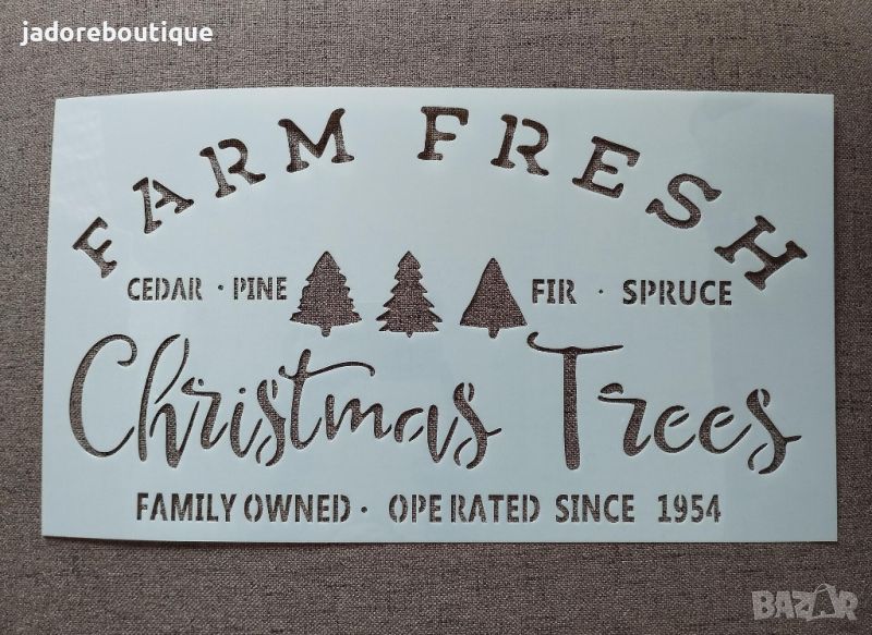 Шаблон стенсил Farm fresh Christmas trees скрапбук декупаж декорация торта, снимка 1