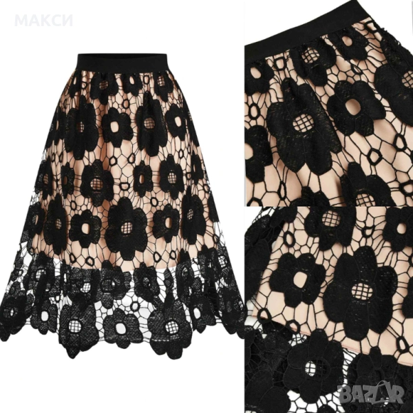 Макси разкошна елегантна пола с широка ластична талия, фина бежова подплата и черна красива рязана д, снимка 1