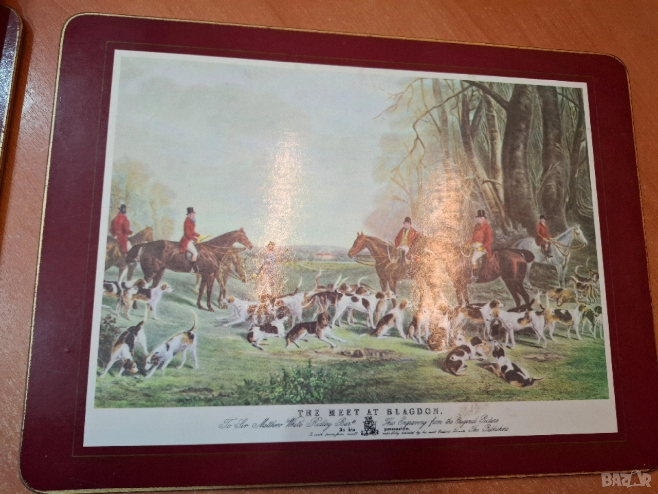 Винтидж корк подложки с антични ловни картини, снимка 1