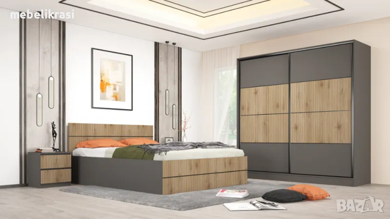 Спален Комплект Симона-графит/канела страта, снимка 1