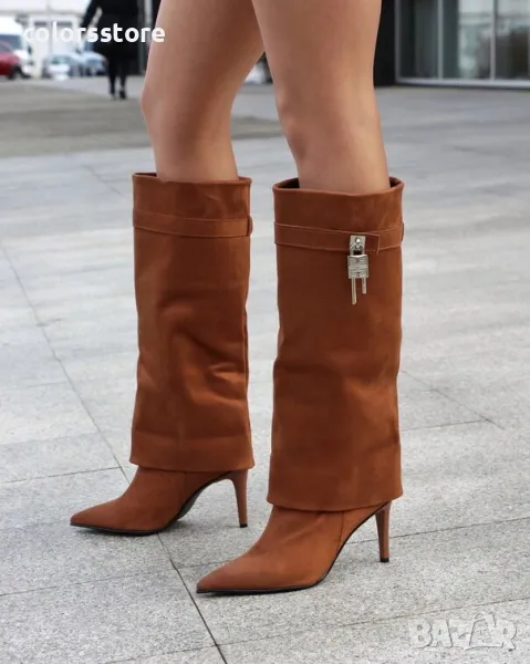 Ботуши на ток - кафяв велур - KD120, снимка 1