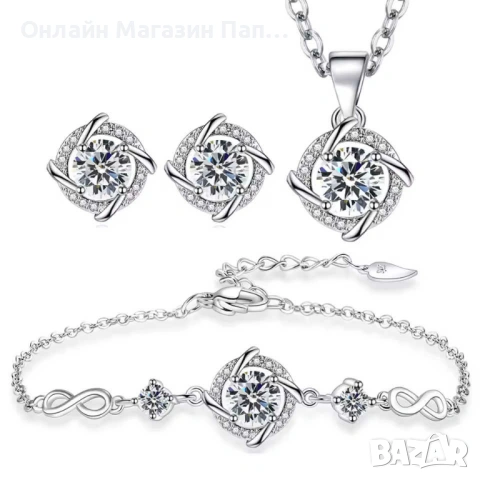Fanqieliu комплект бижута от сребро 925 с кристали, снимка 9 - Бижутерийни комплекти - 53290789