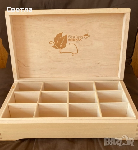 КУТИЯ ЗА ЧАЙ, ръчна изработка от ЛИПА, НОВА,Стилен дизайн, с дванадесет секции, за съхранение , снимка 5 - Други стоки за дома - 52907947