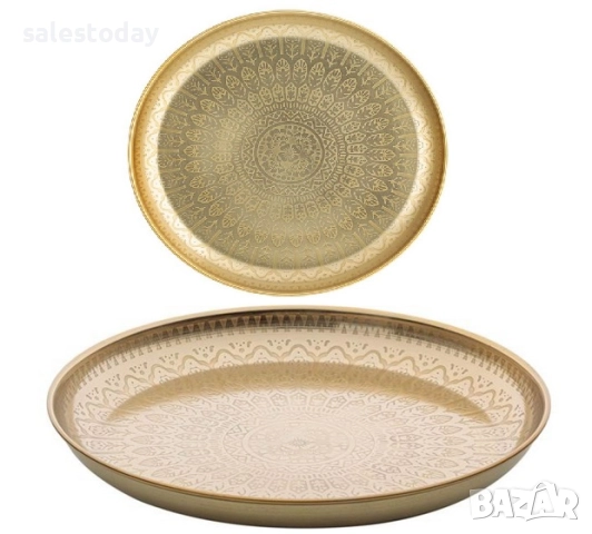 Поднос в златис цвят, метално плато, Ø30см