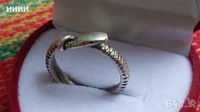 Сребърен пръстен змия