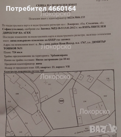 Продава УПИ, гр. София, с. Локорско