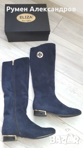 Тъмно сини велурени дамск високи ботуши ELIZA р-р 39, снимка 2 - Дамски ботуши - 52793370
