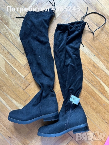 Чисто НОВИ! Дамски велурени ботуши до коленете, 41 Номер, снимка 2 - Дамски ботуши - 52610951