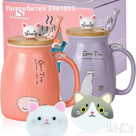 Комплект 3D керамични чаши с котки 2бр.
