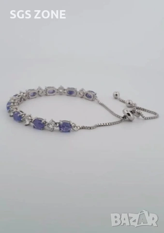 Нежна сребърна гривна с танзанит от Тайланд, снимка 7 - Гривни - 53455054