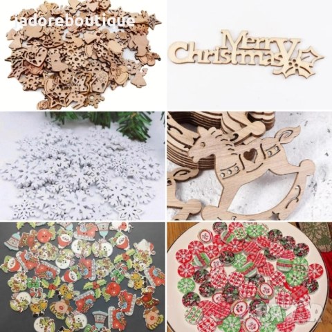 Коледни дървени фигурки/ копчета/ елементи различни видове