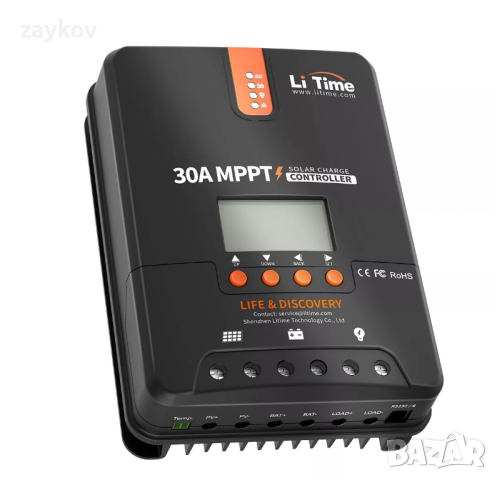 Litime 30 Amp 12V/24V DC вход Bluetooth MPPT контролер за слънчево зареждане, снимка 1 - Друга електроника - 45031351