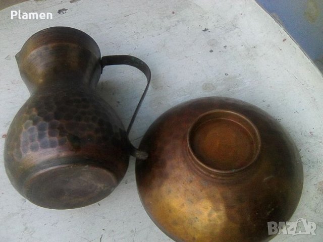 Български медна каничка и подносче, снимка 3 - Антикварни и старинни предмети - 46203364
