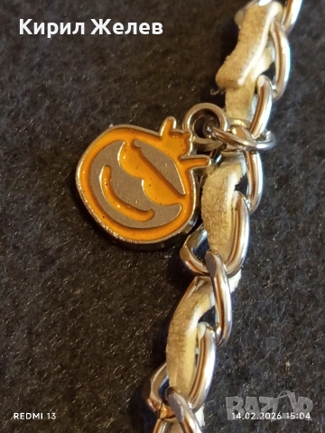 Метална верижка с преплетена кожена лента и висулки усмивка за портфейл, чанта 51809, снимка 2 - Други - 53475907