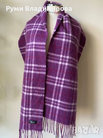 Лилав, кариран, мъжки шал, Basile, 100 % вълна, снимка 3 - Шалове - 53081155