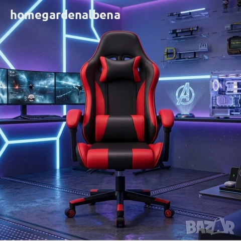 Ергономичен офис и геймърски червен стол – Максимален комфорт за гърба и врата, регулируем, снимка 5 - Столове - 54204531