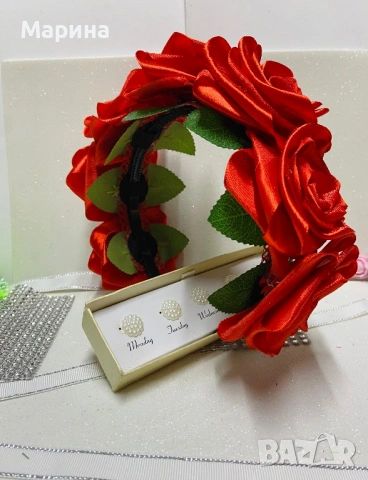 Красива Диадема " 7 червени рози"a CD, снимка 6 - Шноли, диадеми, ленти - 41588748