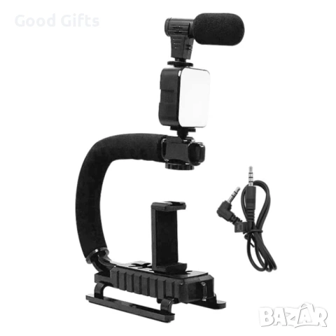 Професионален Влог Комплект 4-в-1: Статив, Микрофон, LED Светлина и Дистанционно, снимка 2 - Друга електроника - 53372663