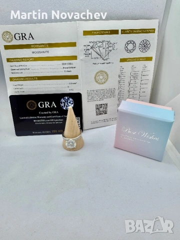 Сребърен пръстен с мойсанит (Диамант) 5 карата, снимка 2 - Пръстени - 54117262