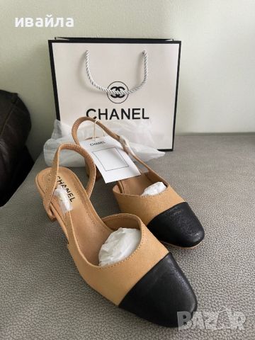 Бежови обувки на малък ток Шанел кожени Chanel , снимка 1 - Дамски обувки на ток - 45782855