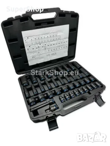  Професионален Комплект Ударни Стандартни + Дълбоки Вложки 40 части 1/2″ KRAFTWELLE, снимка 3 - Гедорета - 50236880