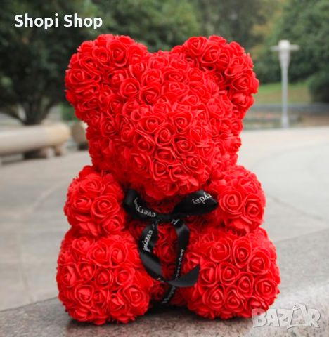 Мече изработено от рози с панделка за Нея, снимка 1 - Подаръци за жени - 46368920