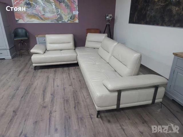 Кремав кожен ъглов диван "ARTEMIS" с електрически облегалки, снимка 2 - Дивани и мека мебел - 46192388
