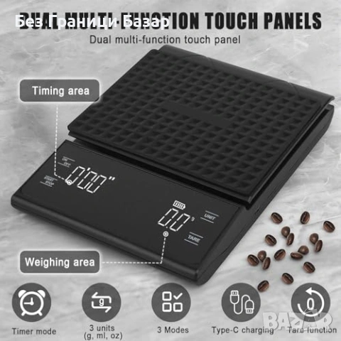 Нова Еспресо везна 0.1г точност 3кг таймер LED силиконова подложка кафе, снимка 5 - Други - 53744582
