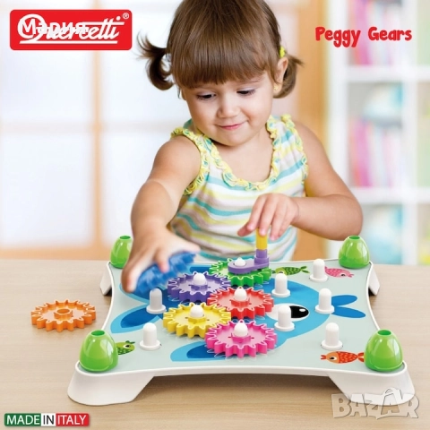 Детска игра със зъбни колела Quercetti - Peggy Gears, 13 части