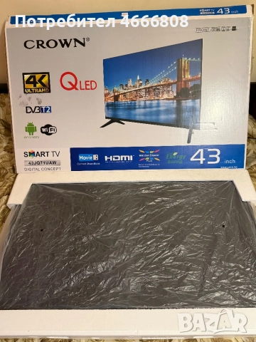 Телевизор Crown 43JQ71UAW, 43 inch, SMART TV, QLED, 3840x2160 UHD-4K, Frameless, PVR, Android, снимка 5 - Телевизори - 52629995