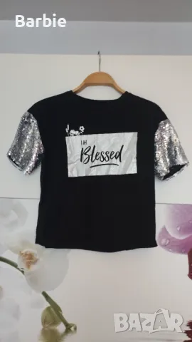 Дамска тениска с пайетени ръкави